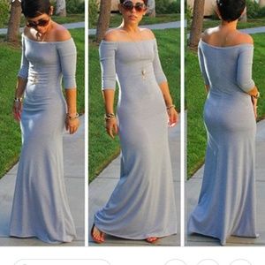 Off the shoulder grey maxi dress